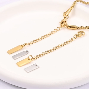Golden and silver stainless steel extender chains with rectangular tags for DIY jewelry