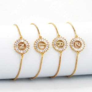 Adjustable golden box chain bracelets with sparkling zircon initial letters Z A B N