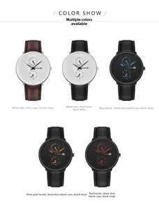 Variantes de montres à quartz avec bracelets en cuir et cadrans à affichage de date
