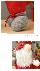 Detail of Christmas gnome curtain tieback showing knitted hat and white plush beard