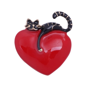 Cute black cat on red heart brooch in high-grade alloy with elegant enamel finish