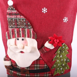 Coprisedia natalizio con Babbo Natale e decorazioni festive in juta a scacchi rossi