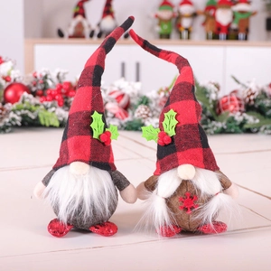 Red and black plaid Christmas gnomes with white beards for festive holiday table decor