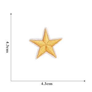 Detailed size view of yellow star embroidered patch measuring 4.3cm with white border