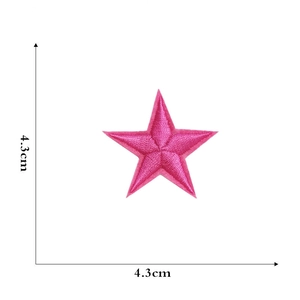 Detailed embroidery texture of pink star patch showing 4.3cm size dimensions