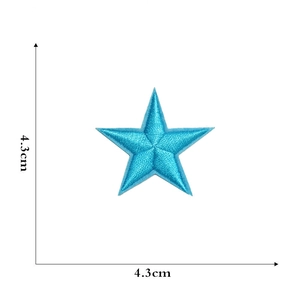 Close-up of blue star embroidered patch with 4.3cm x 4.3cm dimension markings