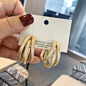 Minimalist matte gold S925 silver needle triple hoop tassel earrings for women