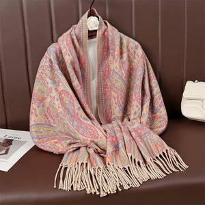 Women Vintage Paisley Scarf Thick Warm Polyester Shawl Wrap With Tassels Ethnic Style Printed Winter Large Scarf For Lady