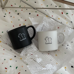 Minimalist ceramic dog mugs in black and white set, perfect for couples 320ml size