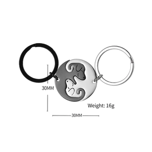 Matching dog couple puzzle keychains in black and silver stainless steel 30mm pendant