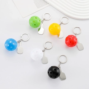Stainless Steel Pickleball Keychain With Mini Paddle Pendant Sporty Gift For Sports Fans Key Ring Multi Color Accessories