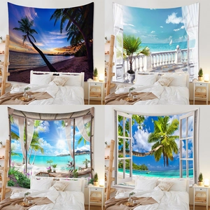 Bohemian tropical ocean beach tapestry set for bedroom wall decor and cozy home atmosphere