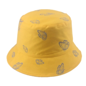 Cappello da pescatore giallo con farfalle grigie, protezione solare estiva per l'aperto
