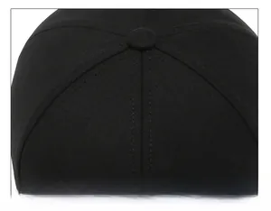 Gros plan des coutures à six panneaux et du bouton sur une casquette de baseball noire