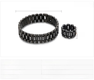 Detail shot of industrial watchband style stainless steel bracelet with zircon inlay