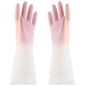Pink and white gradient waterproof latex gloves for household cleaning and dishwashing tasks