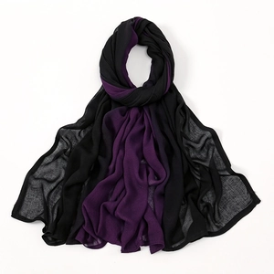 Detail of soft black and purple gradient modal scarf showing lightweight breathable fabric