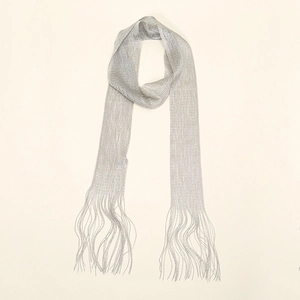 Silver mesh skinny scarf with elegant long fringe detail for women formal wear