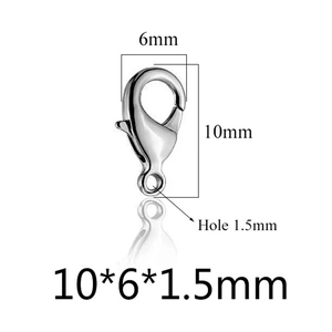 Detailed size measurement showing 10x6mm polished stainless steel lobster clasp dimensions