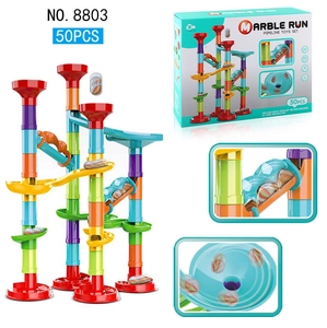 50-piece marble run set with colorful pipes, funnels and slides for toddler kids