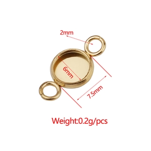 Golden 6mm stainless steel round pendant base with dual 2mm rings for DIY jewelry making