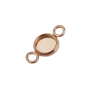 Polished rose gold stainless steel round bezel pendant connector with double loops