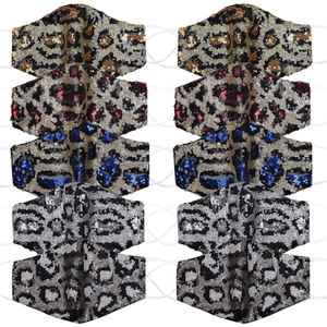 Set of 10 fashion leopard print sequin masks in five colors with elastic ear loops