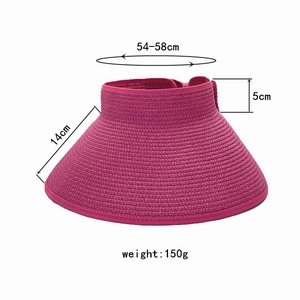 Rose red foldable bow straw sun hat with 14cm wide brim for effective summer UV protection