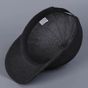 Breathable black knitted baseball cap made of 100% paper fiber with internal sweatband
