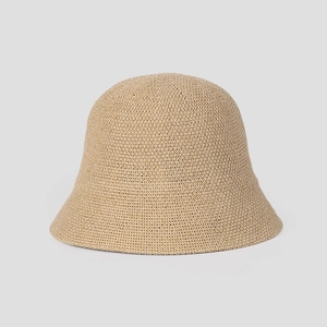 Women Summer Breathable Knitted Bucket Hat Front Long Back Short Casual Simple Solid Color Sun Hat Foldable Cotton Polyester Fisherman Hat