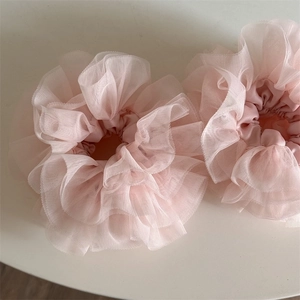 Pink lace ruffle scrunchies set for ballet style ponytail hair accessories for women