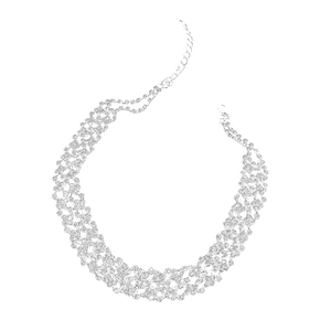 Sparkling silver rhinestone mesh choker necklace with adjustable chain for women
