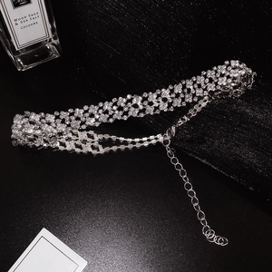 Elegant multi-layer silver rhinestone choker necklace with adjustable chain for women