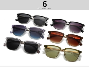 Detailed display of six color options for square semi-rimless sunglasses in high resolution