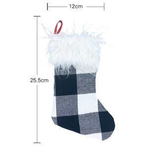 Buffalo plaid Christmas stocking with plush cuff and size markers 12cm and 25.5cm