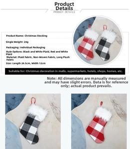 Detail view of plaid Christmas stockings with plush trim and sturdy hanging loops