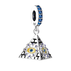 Pyramid charm in S925 silver with blue and yellow zircon featuring the All-Seeing Eye
