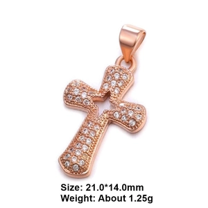 Rose gold cross pendant with cubic zirconia inlay, size 21x14mm weighing 1.25g