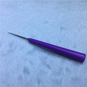 Manual pearl bead reamer tool with purple plastic handle for DIY jewelry making and crafts