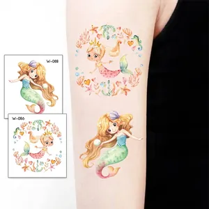 Waterproof cartoon mermaid tattoo stickers for kids featuring colorful sea life designs