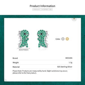 Boucles d'oreilles dinosaures en argent sterling 925 avec zircone verte en or et argent