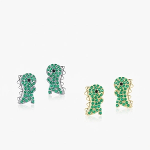 Boucles D Oreilles Dinosaure Argent Sterling 925 Zircon Vert Petit Bijou Animal Mignon Pour Femmes Filles Cadeau