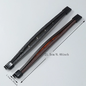 Handmade woven leather bracelets in black and brown with magnetic feather clasps