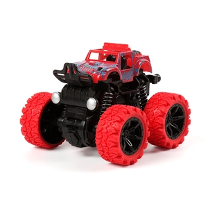 Red inertial 4WD off-road monster truck toy with large textured tires and blue lightning