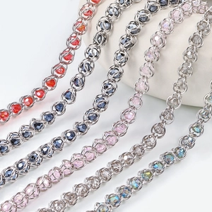 Stainless Steel Beaded Chain With Faceted Glass Beads For DIY Jewelry Making Handmade Punk Style Necklace Bracelet Link