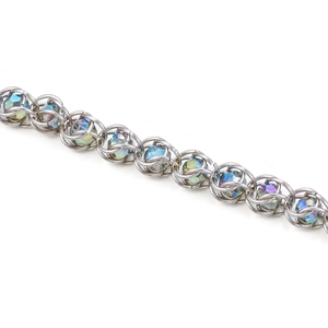 Silver stainless steel chain with iridescent blue faceted beads for DIY jewelry making