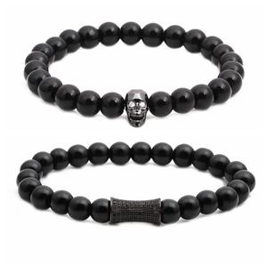 Beaded Bracelet And Skull Charm Bracelet Natural Stone Micro Pave Zirconia Hip Hop Trendy Jewelry For Men