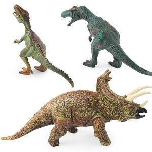 Realistic dinosaur toy set including T-Rex and Triceratops models with detailed textures