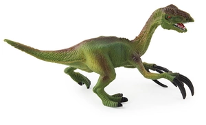 Detailed view of Therizinosaurus toy model with long claws and textured green skin