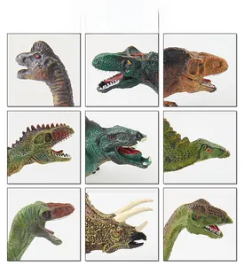 Detailed close-up of realistic dinosaur toy head textures and diverse colorful species